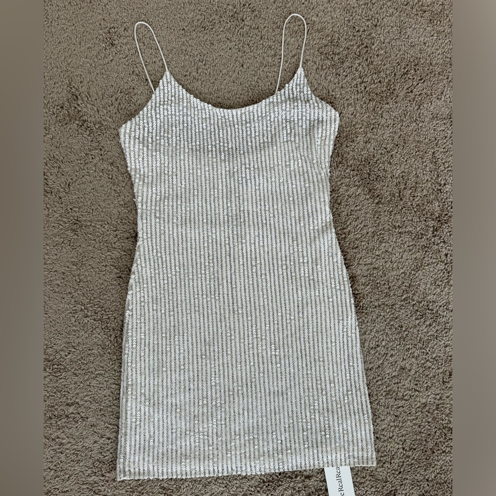 Alice + Olivia White Sequin Scoopneck dress